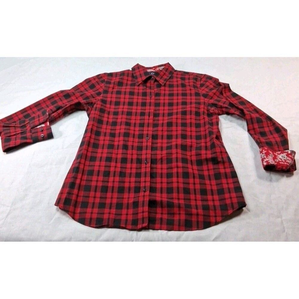 Chaps Buffalo Plaid Button Down Women M Red Excellent No Iron Long Sleeve Shirt